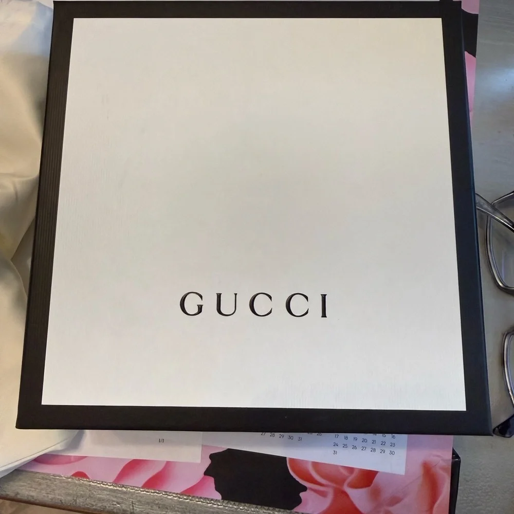 Gucci Large Gift Box Set w/ Dust Bag & Shopping Bag 7.5x7.5x5 Authentic